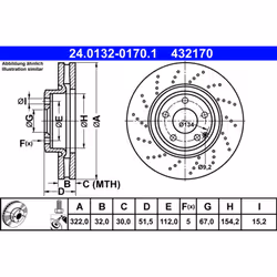 Disque de frein ATE 24.0132-0170.1 avant, ventilé, à haute teneur en carbone, 1 pièce
