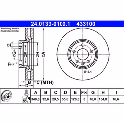 Disque de frein ATE 24.0133-0100.1 avant, ventilé, à haute teneur en carbone, 1 pièce