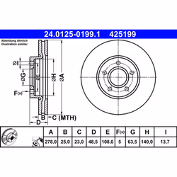 Disque de frein ATE 24.0125-0199.1 avant, ventilé, à haute teneur en carbone, 1 pièce