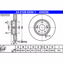 Disque de frein ATE 24.0128-0256.1 avant, ventilé, à haute teneur en carbone, 1 pièce