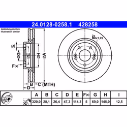 Disque de frein ATE 24.0128-0258.1 avant, ventilé, à haute teneur en carbone, 1 pièce