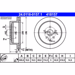 Disque de frein ATE 24.0118-0157.1 arrière, ventilé, 1 pièce