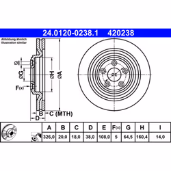 Disque de frein ATE 24.0120-0238.1 arrière, ventilé, à haute teneur en carbone, 1 pièce