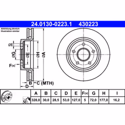 Disque de frein ATE 24.0130-0223.1 avant, ventilé, 1 pièce