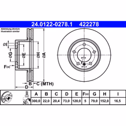 Disque de frein ATE 24.0122-0278.1 avant, ventilé, à haute teneur en carbone, 1 pièce