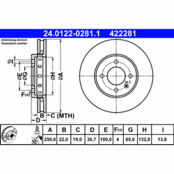 Disque de frein ATE 24.0122-0281.1 avant, ventilé, à haute teneur en carbone, 1 pièce