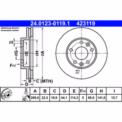Disque de frein ATE 24.0123-0119.1 avant, ventilé, à haute teneur en carbone, 1 pièce