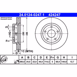 Disque de frein ATE 24.0124-0247.1 avant, ventilé, 1 pièce