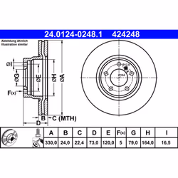 Disque de frein ATE 24.0124-0248.1 avant, ventilé, à haute teneur en carbone, 1 pièce