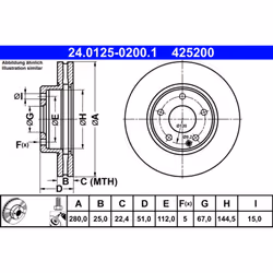Disque de frein ATE 24.0125-0200.1 avant, ventilé, à haute teneur en carbone, 1 pièce