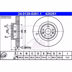 Disque de frein; ATE; 340,0 28,0 5 114,3 ventilé revêtu allié/carbonisé; pour RENAULT; 402060012R