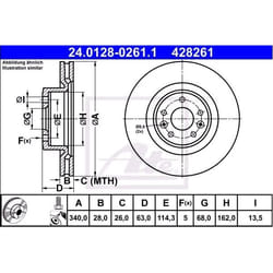 ATE Disque de frein RENAULT: MEGANE 3 Coupe 28,0mm 5 114,3mm ventilé revêtu allié/carbonisé 24.0128-0261.1 402060012R Disques de frein, Disque
