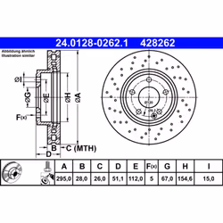 Disque de frein ATE 24.0128-0262.1 avant, ventilé, à haute teneur en carbone, 1 pièce