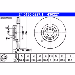 Disque de frein ATE 24.0130-0227.1 avant, ventilé, à haute teneur en carbone, 1 pièce