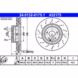 Disque de frein ATE 24.0132-0175.1 avant, ventilé, à haute teneur en carbone, 1 pièce