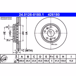 Disque de frein ATE 24.0126-0180.1 avant, ventilé, à haute teneur en carbone, 1 pièce