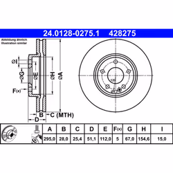 Disque de frein ATE 24.0128-0275.1 avant, ventilé, à haute teneur en carbone, 1 pièce