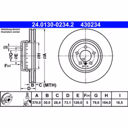 Disque de frein ATE 24.0130-0234.2 avant, ventilé, à haute teneur en carbone, 1 pièce