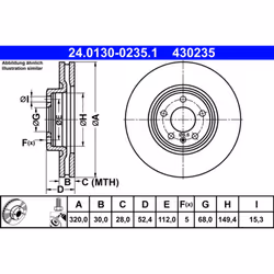 Disque de frein ATE 24.0130-0235.1 avant, ventilé, à haute teneur en carbone, 1 pièce