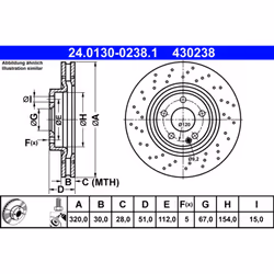 Disque de frein ATE 24.0130-0238.1 avant, ventilé, à haute teneur en carbone, 1 pièce