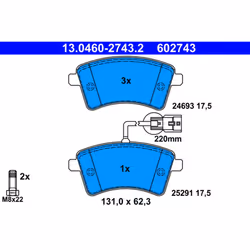 Jeu de plaquettes de frein ATE 13.0460-2743.2, avant