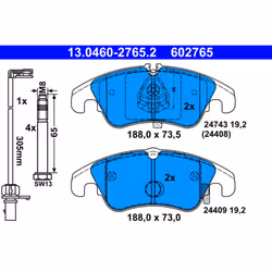 Jeu de plaquettes de frein ATE 13.0460-2765.2, avant