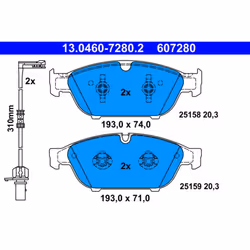 Jeu de plaquettes de frein ATE 13.0460-7280.2, avant