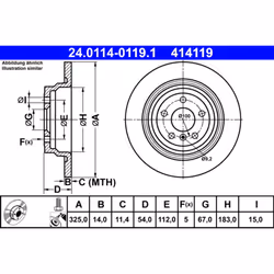 Disque de frein ATE 24.0114-0119.1 arrière, plein, à haute teneur en carbone, 1 pièce