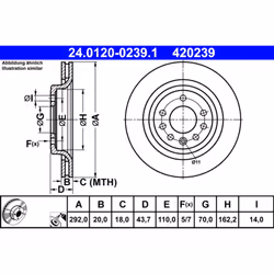 Disque de frein ATE 24.0120-0239.1 arrière, ventilé, 1 pièce