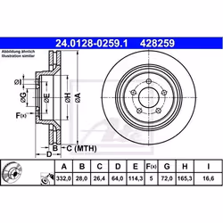 Disque de frein; ATE; 332,0 28,0 5 114,3 ventilé revêtu; pour JEEP; 04779599AB, 4779599AB