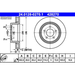 Disque de frein ATE 24.0128-0270.1 avant, ventilé, à haute teneur en carbone, 1 pièce