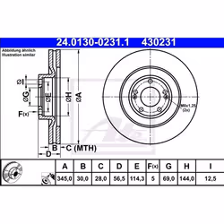 Disque de frein; ATE; 345,0 30,0 5 114,3 ventilé revêtu allié/carbonisé; pour HYUNDAI; 517122M900