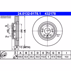 Disque de frein ATE 24.0132-0178.1 avant, ventilé, à haute teneur en carbone, 1 pièce