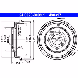 Tambour de frein ATE 24.0220-0009.1