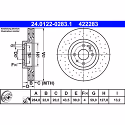 Disque de frein ATE 24.0122-0283.1 avant, ventilé, perforé, 1 pièce
