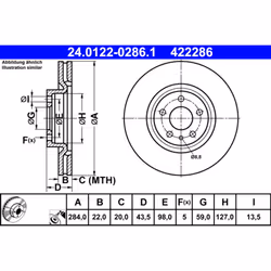 Disque de frein ATE 24.0122-0286.1 avant, ventilé, 1 pièce