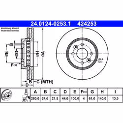 Disque de frein ATE 24.0124-0253.1 avant, ventilé, à haute teneur en carbone, 1 pièce
