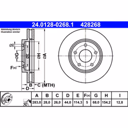 Disque de frein ATE 24.0128-0268.1 avant, ventilé, 1 pièce
