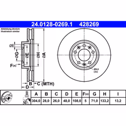 Disque de frein ATE 24.0128-0269.1 avant, ventilé, à haute teneur en carbone, 1 pièce