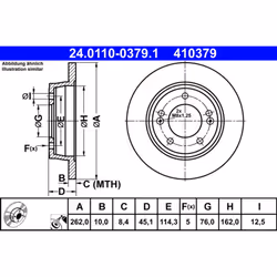 Disque de frein ATE 24.0110-0379.1 arrière, plein, à haute teneur en carbone, 1 pièce