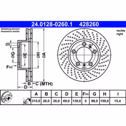 Disque de frein ATE 24.0128-0260.1 avant, ventilé, à haute teneur en carbone, 1 pièce
