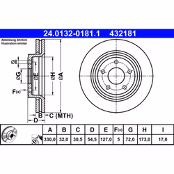 Disque de frein ATE 24.0132-0181.1 avant, ventilé, 1 pièce - Vue supplémentaire 3