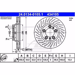 Disque de frein; ATE; 350,0 34,0 5 130,0 perforé/ventilé de l'intérieur revêtu allié/carbonisé; pour PORSCHE; 99735140990
