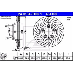 ATE Disque de frein PORSCHE: 911 Coupe 34,0mm 5 130,0mm perforé/ventilé de l'intérieur revêtu allié/carbonisé 24.0134-0105.1 99735140990
