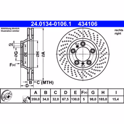 Disque de frein ATE 24.0134-0106.1 avant, ventilé, à haute teneur en carbone, 1 pièce