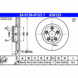 Disque de frein ATE 24.0136-0123.1 avant, ventilé, à haute teneur en carbone, 1 pièce