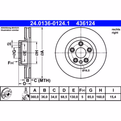 Disque de frein ATE 24.0136-0124.1 avant, ventilé, à haute teneur en carbone, 1 pièce