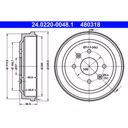 Tambour de frein ATE 24.0220-0048.1