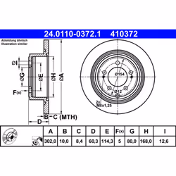 Disque de frein ATE 24.0110-0372.1 arrière, plein, à haute teneur en carbone, 1 pièce