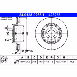 Disque de frein ATE 24.0128-0266.1 avant, ventilé, à haute teneur en carbone, 1 pièce